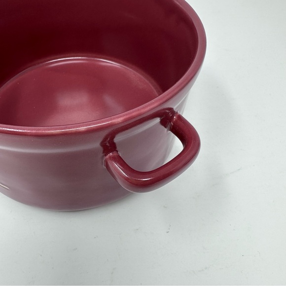 Rae Dunn Gobble Souffle Casserole Soup Bowl Burgundy Maroon 6 inch Two Handles - Picture 8 of 10